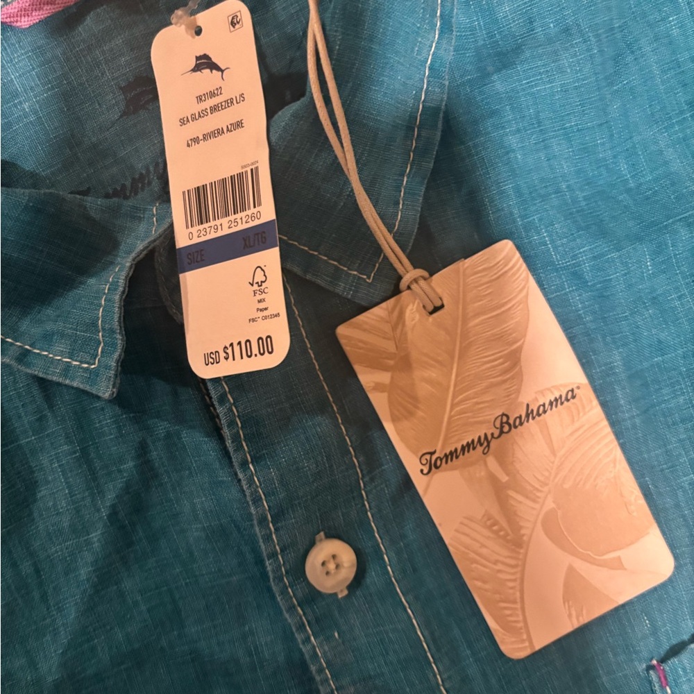 NWT Tommy Bahama Men’s Sea Glass Breezer L/S - “Riviera Azure” - XL - Picture 2 of 2